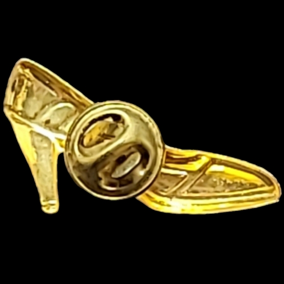 HIGH HEEL STILETTO BLACK ENAMEL & GOLD TONE VERY THIN LIGHT WEIGHT BROOC… - Picture 3 of 3